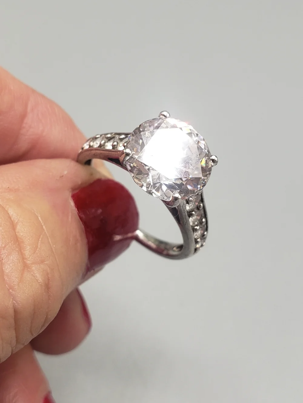 Sterling Silver w/ CZ crystals - Solitaire Cocktail Ring 7.75
